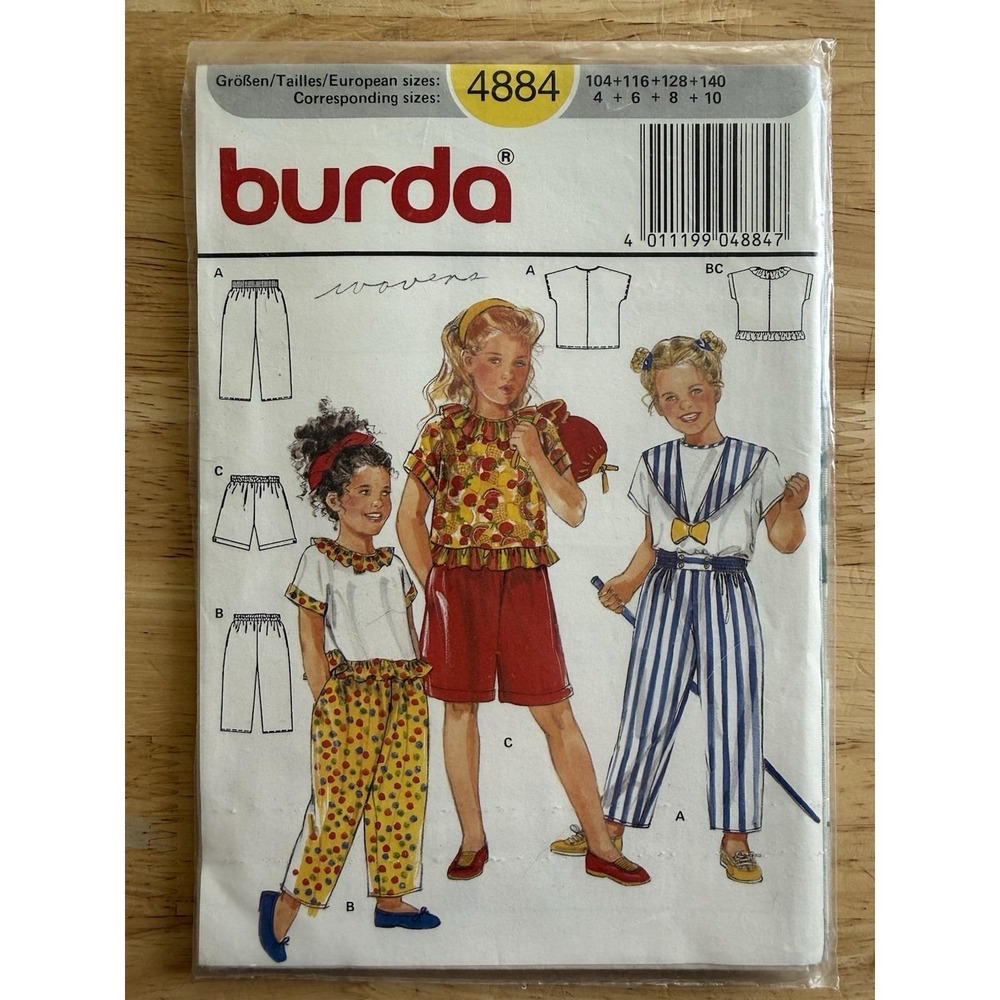 Burda Pattern 4884 Girls Shorts, Pants & Top Size 4-10 CUT